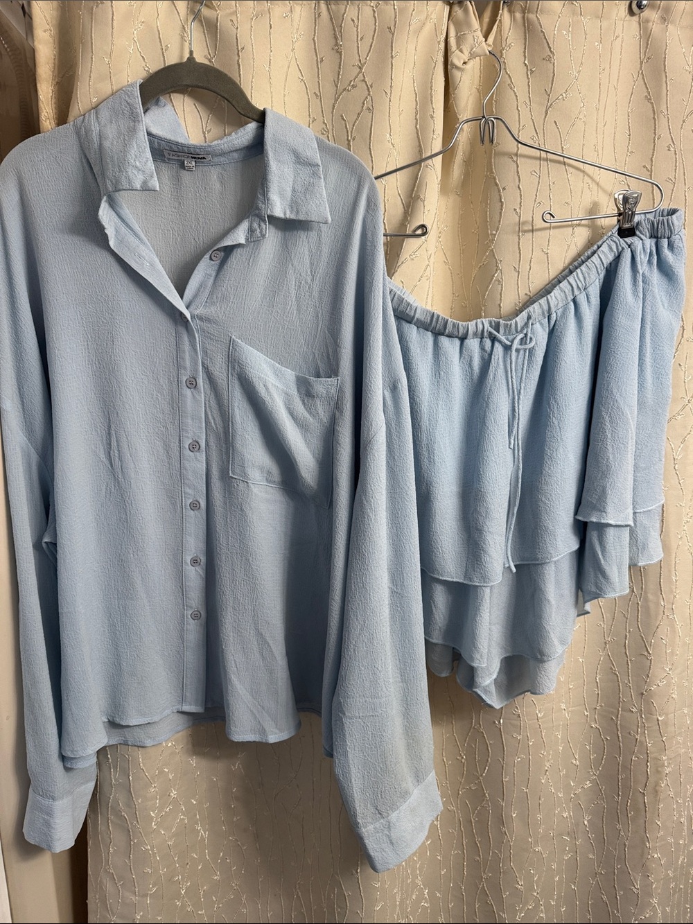 Fashion Nova Pale Blue Textured Top and short suit